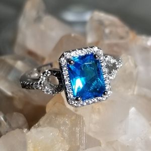 Genuine 3CT Blue & White Topaz 925 ring sz7